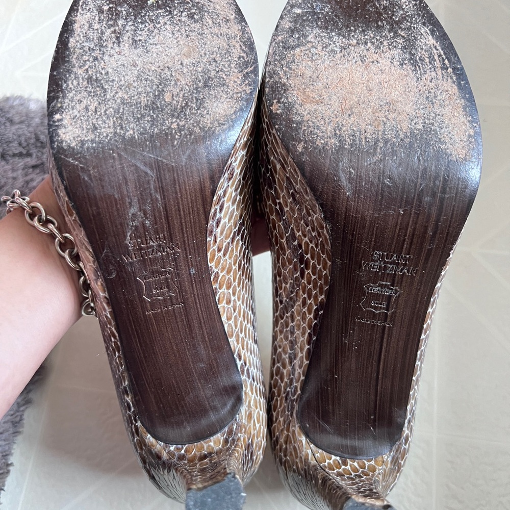 Stuart Weitzman Peep Toe Snake Pumps - Picture 10 of 10